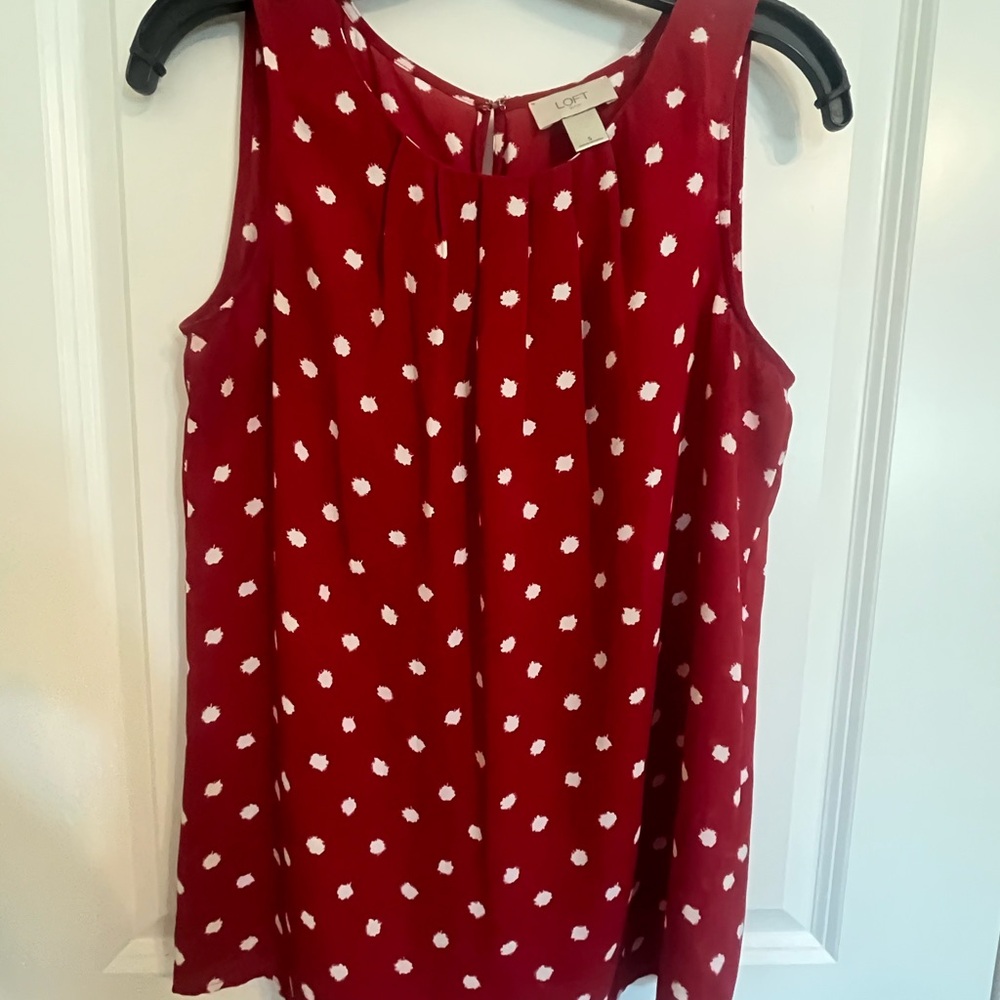 LOFT Red and White Polka Dot Blouse